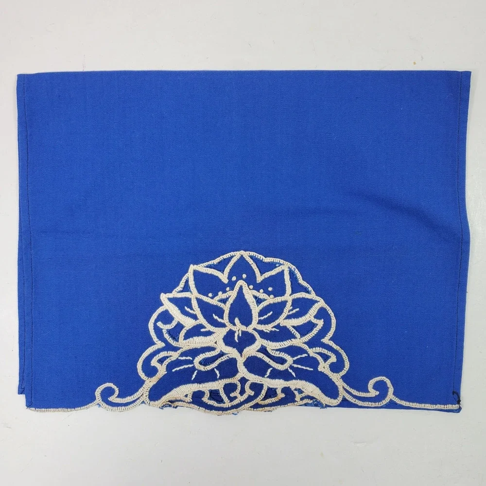 Vintage Hand Towel Blue w/ Embroidery 20x13 Inch